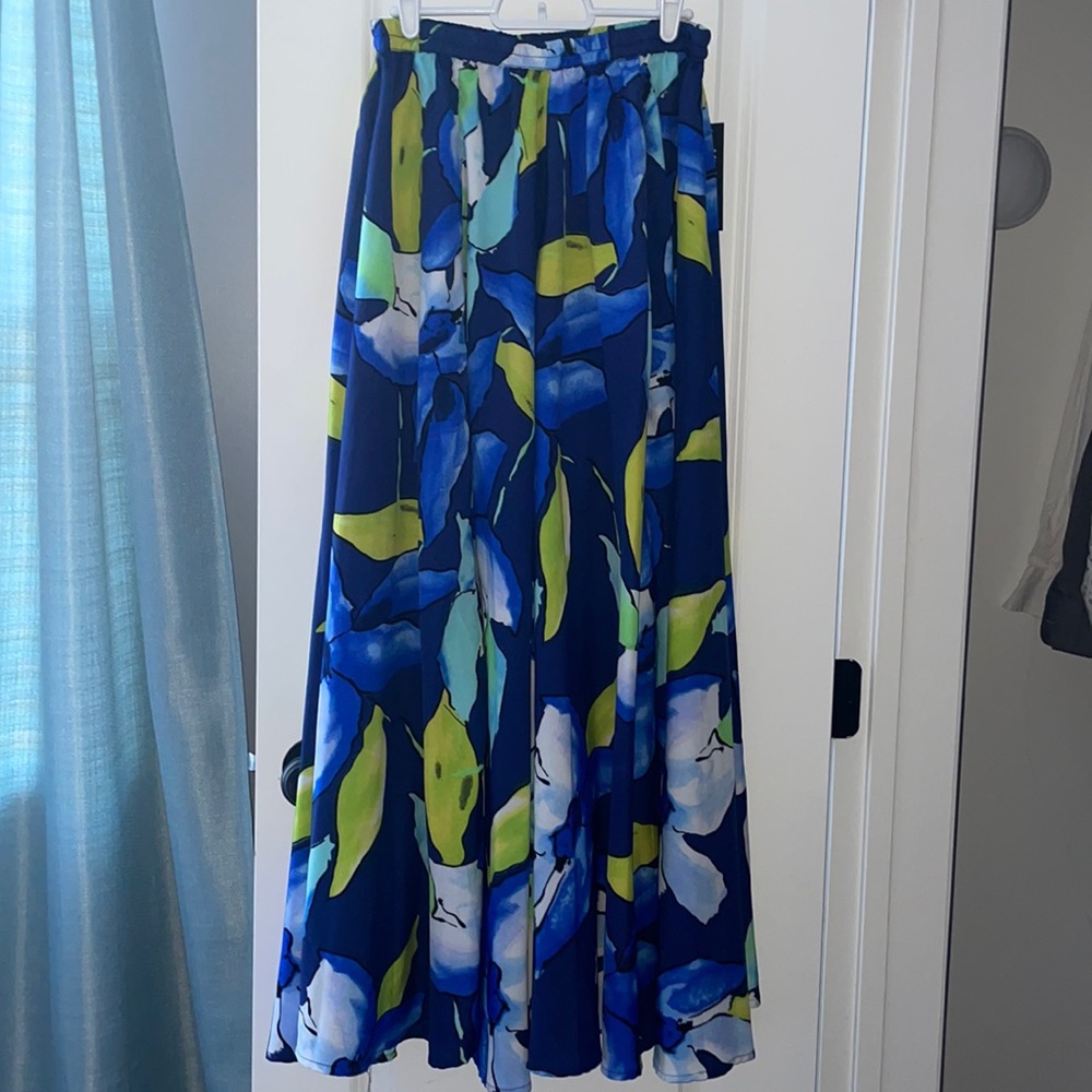Navy Blue Printed Maxi Skirt